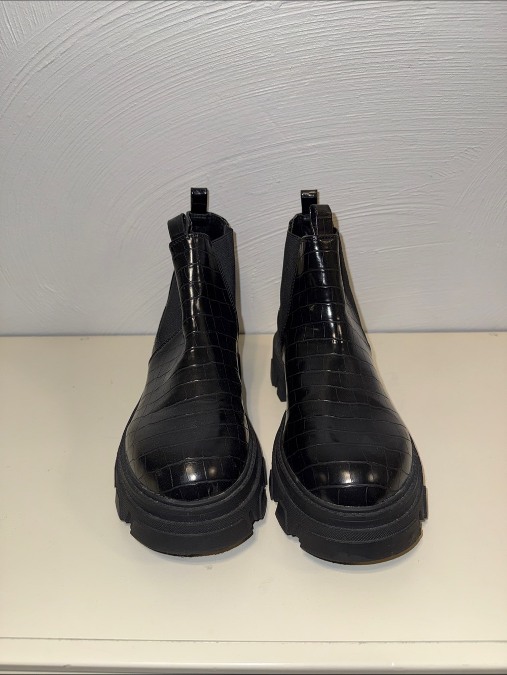 Croc-Embossed Black Chelsea Booties - Women